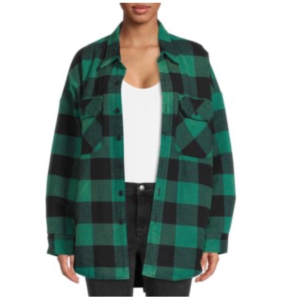 Denimist Checked Green Plaid Shacket Outerwear Size Large